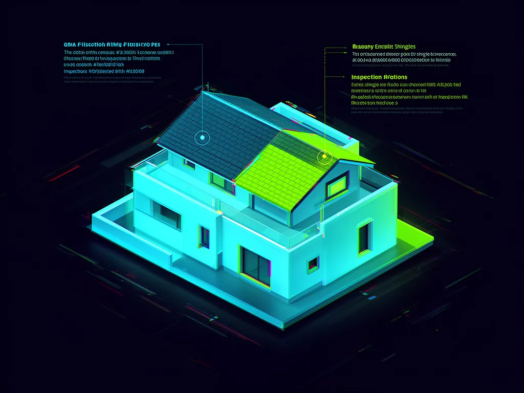 roofing website education showing shingle types and inspection points on isometric house design