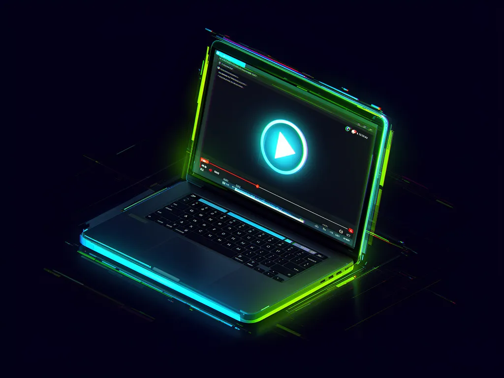 Isometric laptop screen displaying contractor website video with glowing play button shows modern digital marketing approach for trade businesses.